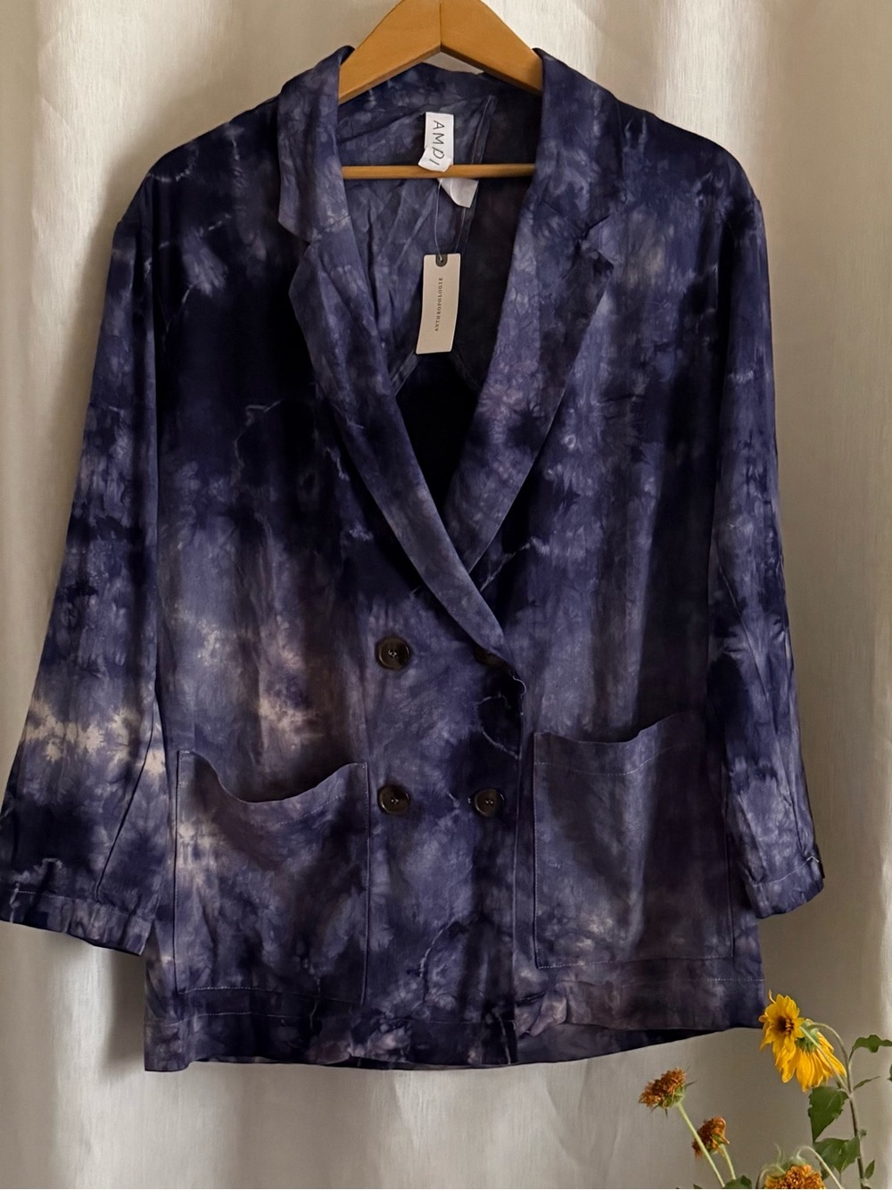 NWT Anthropologie Amadi Tie Dye Linen Blend Blazer S Purple Blue Boho USA